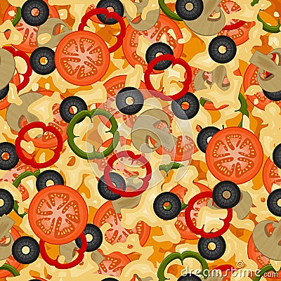 Seamless pattern with texture of vegetarian pizza Vector Illustration