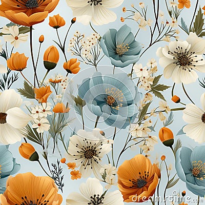 Seamless pattern tile background flowers and floral leaves plants Stock Photo
