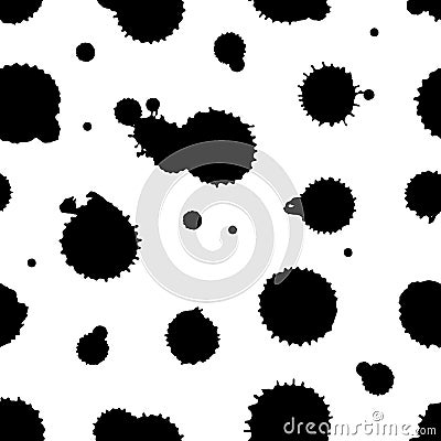 Seamless pattern, tile with inc splash, blots, smudge and brush strokes. Grunge endless template for web background, prints, wallp Vector Illustration