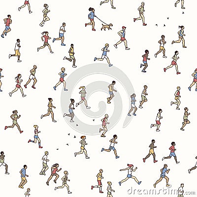 Seamless pattern of tiny marathon runners Vector Illustration