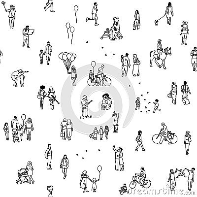 Seamless pattern of tiny people Vector Illustration