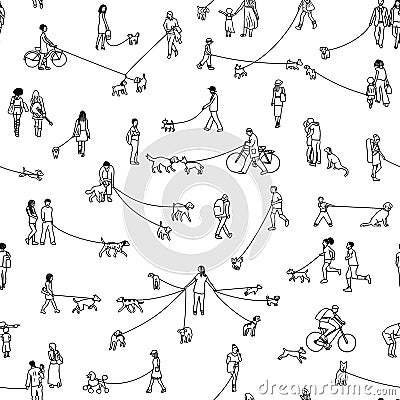 Tiny dog walkers Vector Illustration