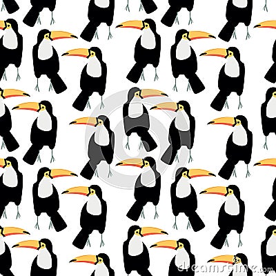 Seamless pattern with toucan - tropic bird. Cartoon character Vector Illustration