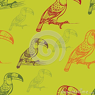 Seamless pattern with toucans. Vector Illustration