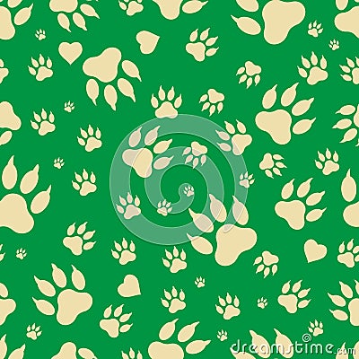 Seamless pattern of traces of dog`s paws. Vector Illustration