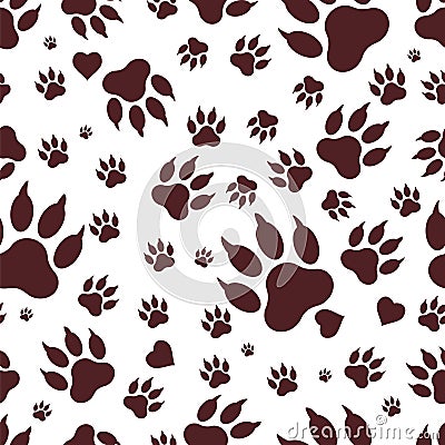 Seamless pattern of traces of dog`s paws. Vektor Vector Illustration