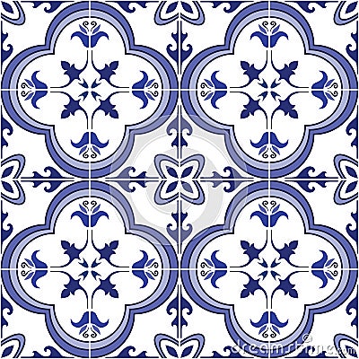 Seamless pattern. Traditional ornate portuguese tiles azulejos. Vector illustration. Vector Illustration