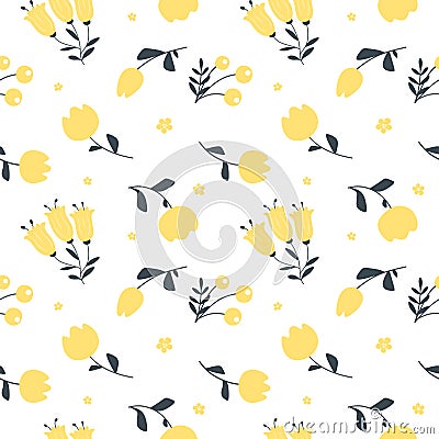 Seamless pattern with trendy yellow flowers. Vector illustration. Vector Illustration