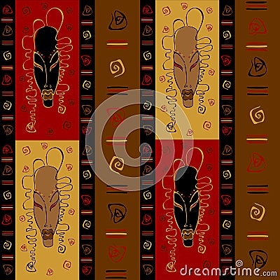 Seamless pattern with tribal African masks. Ethnic ornament. Vector. Vector Illustration