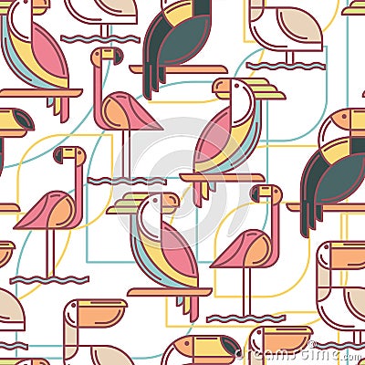 Seamless pattern with tropical birds. Vector Illustration