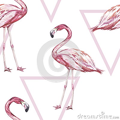 Seamless pattern with tropical Flamingo. Element for design of invitations, movie posters, fabrics and other objects Vector Illustration