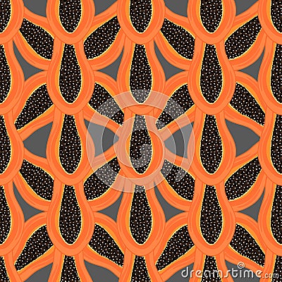 Seamless pattern with tropical fruits. Healthy dessert. Fruity background. Carica papaya. Exotic food Vector Illustration