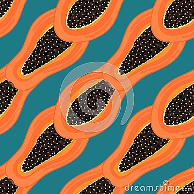 Seamless pattern with tropical fruits. Healthy dessert. Fruity background. Carica papaya. Exotic food Vector Illustration