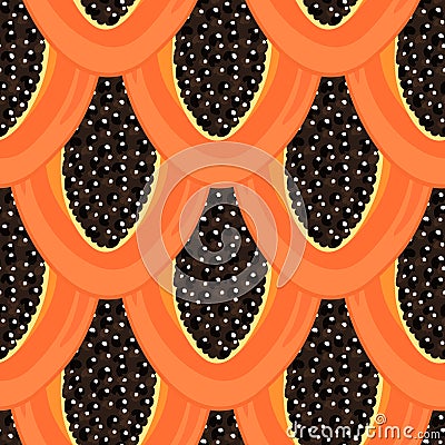 Seamless pattern with tropical fruits. Healthy dessert. Fruity background. Carica papaya. Exotic food Vector Illustration