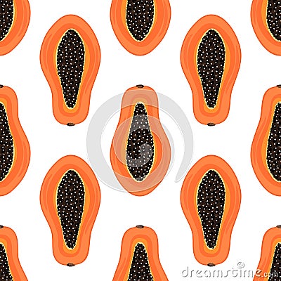 Seamless pattern with tropical fruits. Healthy dessert. Fruity background. Carica papaya. Exotic food Vector Illustration