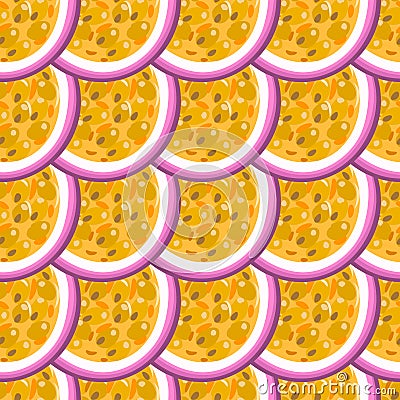 Seamless pattern with tropical fruits. Healthy dessert. Fruity background. Passion fruit. Exotic food Vector Illustration