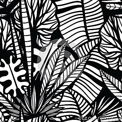 Seamless pattern with tropical leaves. Stock Photo