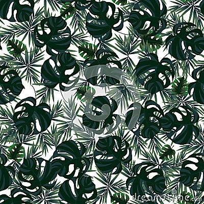 Seamless pattern with tropical leaves Stock Photo