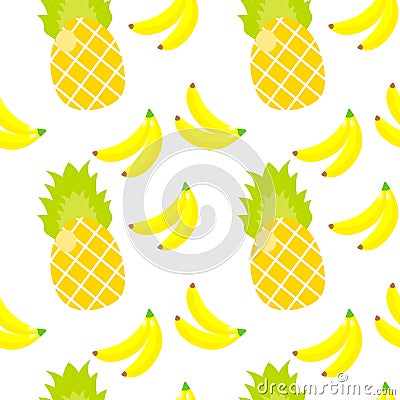 Seamless pattern. Tropical ornament yellow bananas and pineapples Vector Illustration