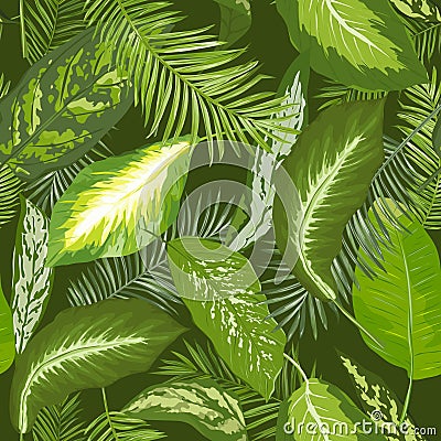 Seamless Pattern. Tropical Palm Leaves Background Vector Illustration