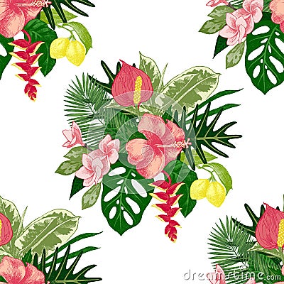 Seamless pattern with tropical plants Vector Illustration