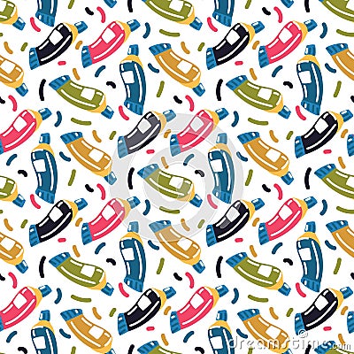 Seamless pattern of tubes of paint on a white background, oil paint, acrylic, gouache or watercolor, cartoon style Vector Illustration
