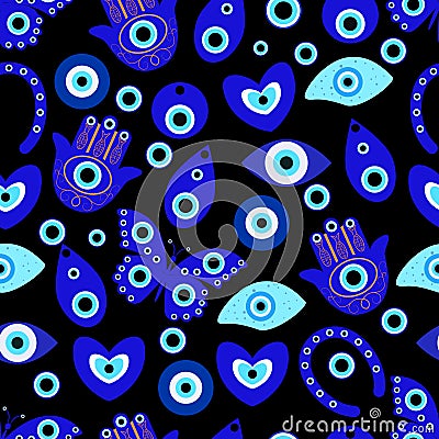 Seamless pattern of Turkish amulets - blue eyes Vector Illustration