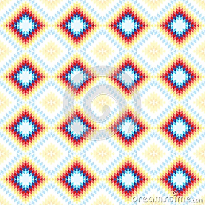 Seamless pattern Turkish carpet white blue pink orange. Patchwork mosaic oriental kilim rug with traditional folk geometric orname Vector Illustration