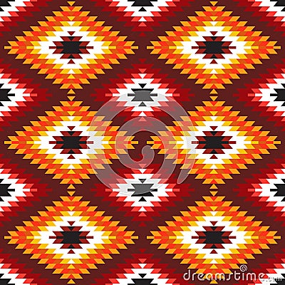 Seamless pattern Turkish carpet white red orange claret burgundy. Colorful patchwork mosaic oriental kilim rug with traditional fo Vector Illustration