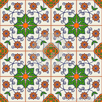 Seamless pattern . Turkish, Moroccan, Portuguese tiles, Azulejo, ornaments. Islamic Art. Vector Illustration