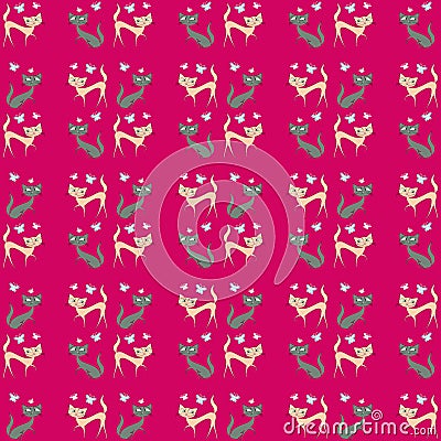 Seamless pattern of two different colored cats go Vector Illustration