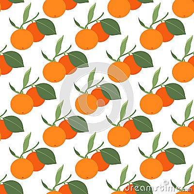 Seamless pattern with two tangerines and leaves on white background Stock Photo