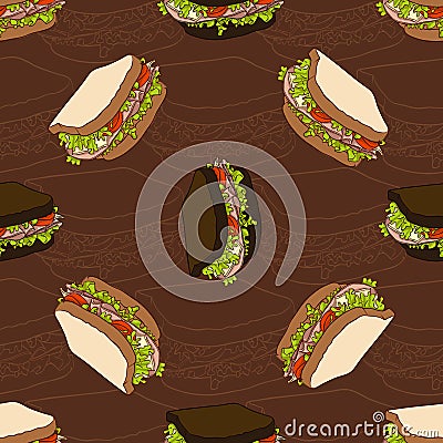 Seamless pattern of two types sandwiches Vector Illustration