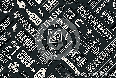 Seamless pattern with types of whiskey Vector Illustration