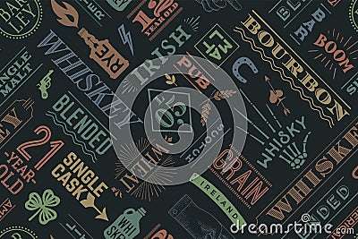 Seamless pattern with types of whiskey Vector Illustration