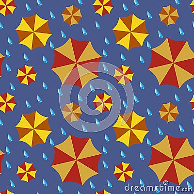 Seamless pattern - umbrellas and drops of a rain. Vector Illustration