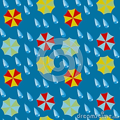 Seamless pattern - umbrellas and drops of a rain. Cartoon Illustration