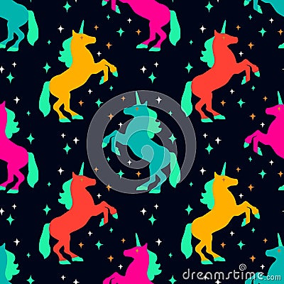 Seamless pattern with unicorn silhouette. Vector illustration. Cute magic background. Fantasy wallpaper Vector Illustration