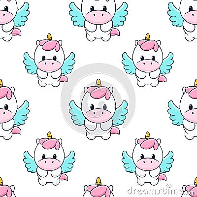 Seamless pattern with unicorn with wings. Vector tile Vector Illustration