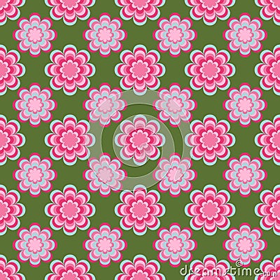 Seamless pattern, unusual pink flowers on a green background Vector Illustration