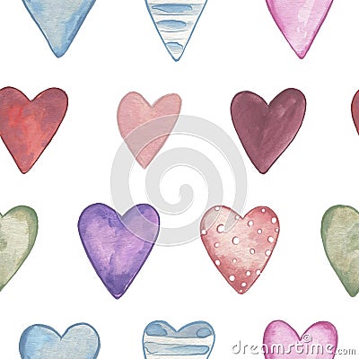 Seamless pattern. Valentines Day. Delicate Love. Hand drawn water color hearts Stock Photo