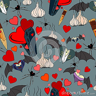 Vampire seamless pattern for the valentine day Vector Illustration