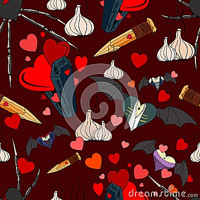 Vampire seamless pattern for the valentine day Vector Illustration