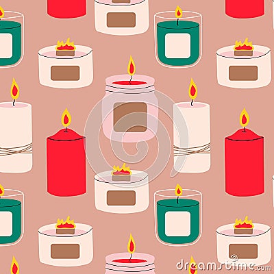 Seamless Pattern with Various Candles. Different shapes and sizes. Vector Illustration