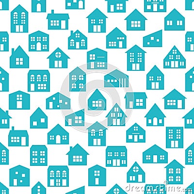 Seamless pattern with various cartoon houses. Vector Illustration