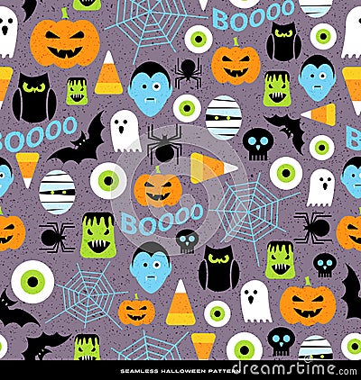Seamless pattern of various cute halloween icons Vector Illustration