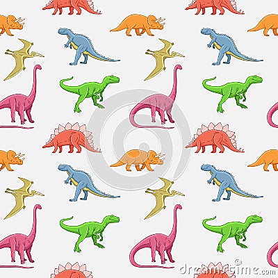 Seamless pattern of various dinosaurs Vector Illustration