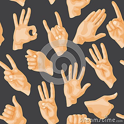 Seamless pattern with various hands gestures dumb seamless pattern background people communication sign symbols vector Vector Illustration