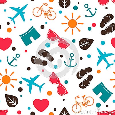 Seamless pattern with various summer elements Vector Illustration