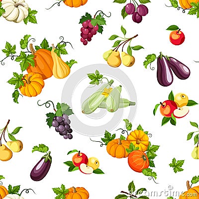 Seamless pattern with various vegetables and fruits. Vector illustration. Vector Illustration